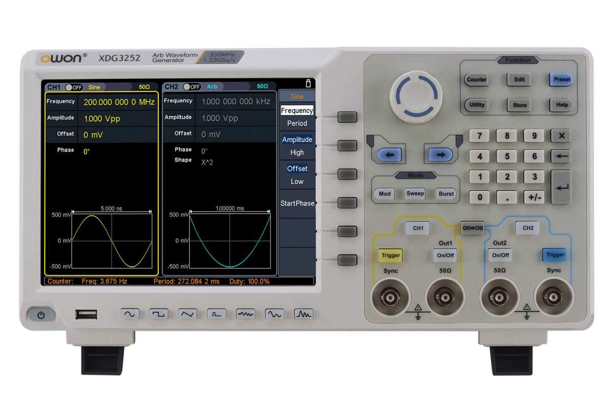 XDG3252 генератор сигналов произвольной формы OWON, 250 МГц, 2
