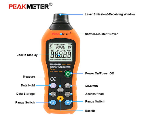 PM6208B (MS6208B) тахометр бесконтактный