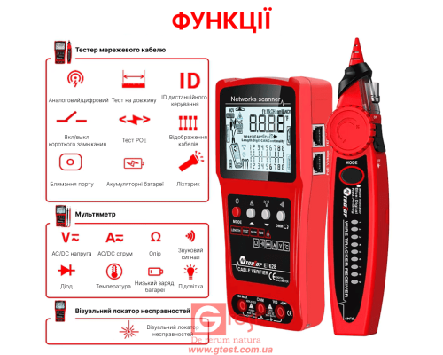 ET628 Тестер-трекер для кабеля с ЖК-дисплеем и VFL