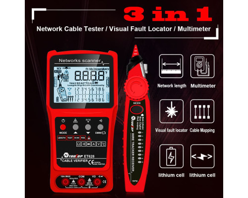ET626 Тестер-трекер для кабеля с ЖК-дисплеем и VFL