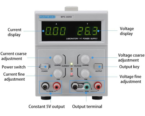 MPS-3005D 30 В, 5 А, блок питания линейный двухканальный