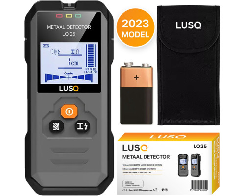 LUSQ® LQ25 Детектор труб / металлов / кабелей Обнаруживает глубину до 120 мм Автоматическая калибровка Дерево Металл Трубы и проводка В комплект входит батарея 9 В