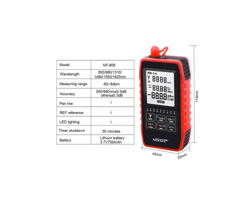 Оптический измеритель мощности серии NOYAFA NF-908 с визуальным локатором неисправностей и тестером сетевого кабеля