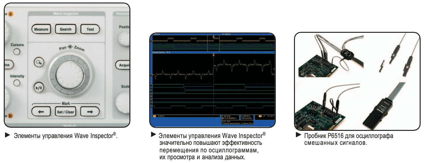 Элементы управления Wave Inspector осциллографа Tektronix серии 4000