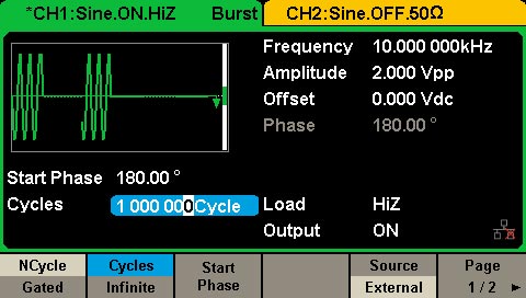Генератор SDG103205 Siglent: Создание пачки импульсов